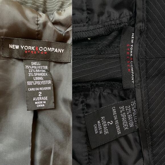 New York & Company 90's Black Pinstripe Slacks & Blazer Suit Set Women's 2 - Picture 11 of 11
